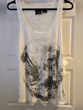 PRESS White Abstract Planet Earth Graphic Scoop Neck Tank Top - BNWT Sz L